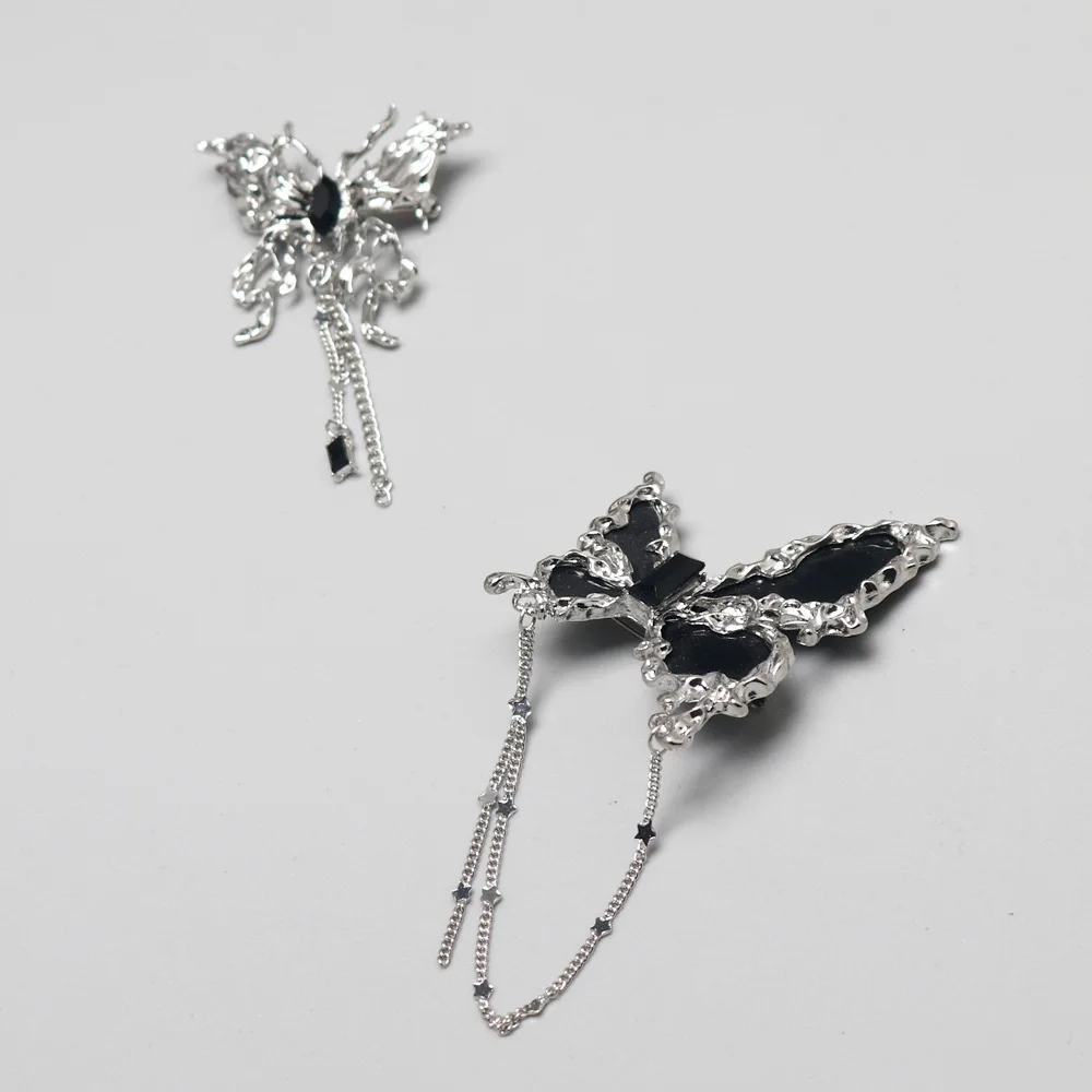 European And American Simulation Butterfly Brooch Light Luxury And Niche Design Butterfly Tassel Jewelry Black Butterfly Brooch