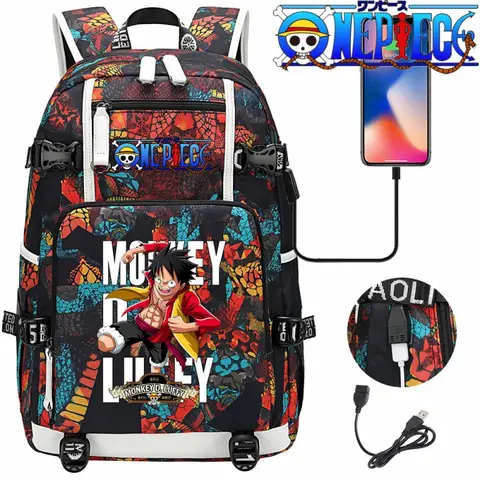 원피스 애니메이션 배낭 Usb 소년 소녀 책 학교 가방 대용량 청소년 학생 Schoolbags 여성 남성 여행 배낭 선물