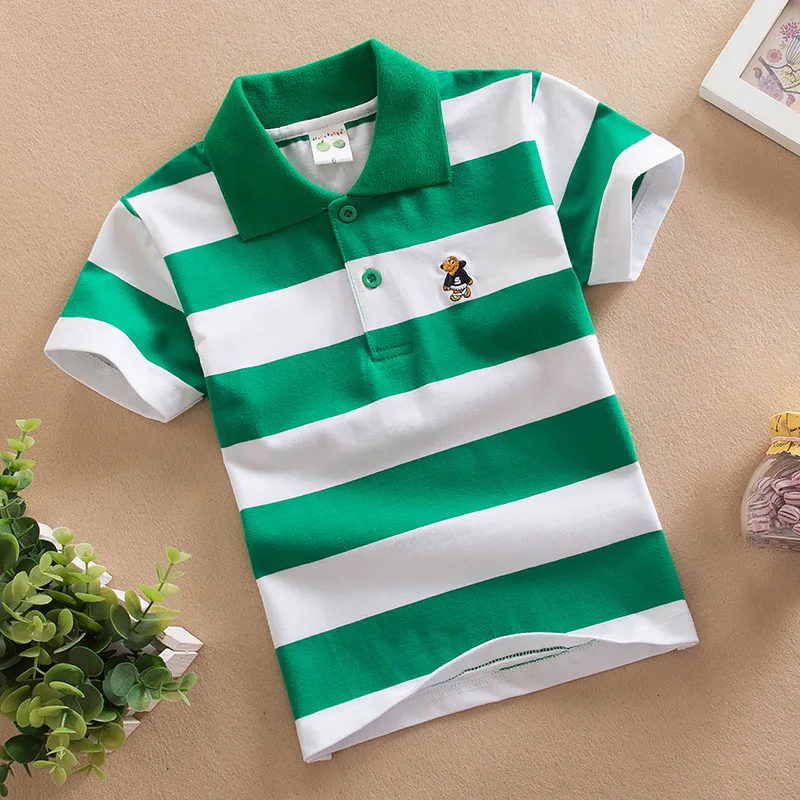 Tee Shirt Boys Short Sleeve Polo Shirt Kids Clothes Color Stripes Turn-down Collar Girls Sport Tops Girls Polo Shirts 3-14 Years