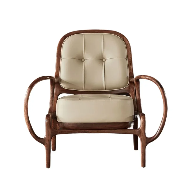 

1 Single sofa chair Modern simple North American black walnut leisure Italian light luxury leather tiger Single chair