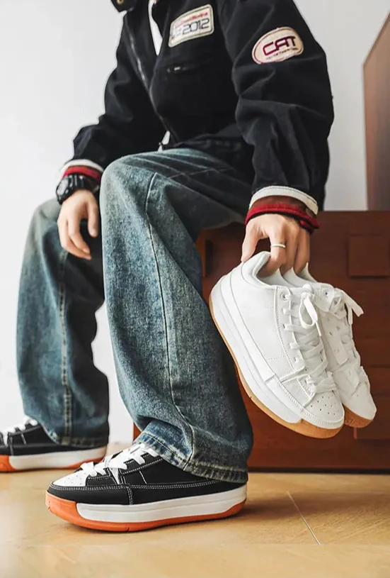 

Men's shoes trend versatile black and white color blocked thick soled board shoes casual sports soft soled trendy shoes