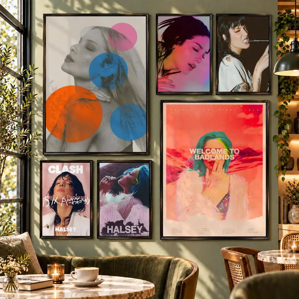 Singer Halsey Dark Dream Pop Art Poster HD Self Adhesive Wall Decor for Bedroom Dorm Room Office Gaming Room Gift