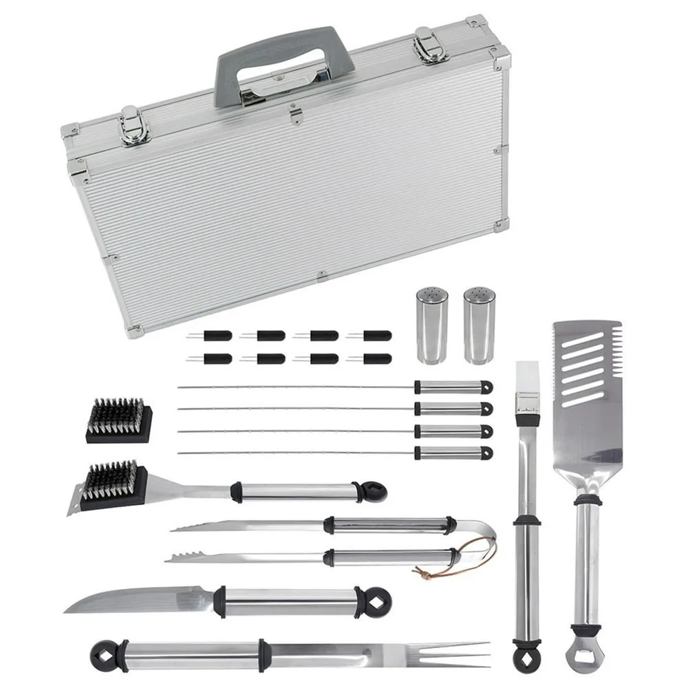 

21-Piece Stainl Steel Grill Tool Sets With Aluminum Case, Silver-21Pcs