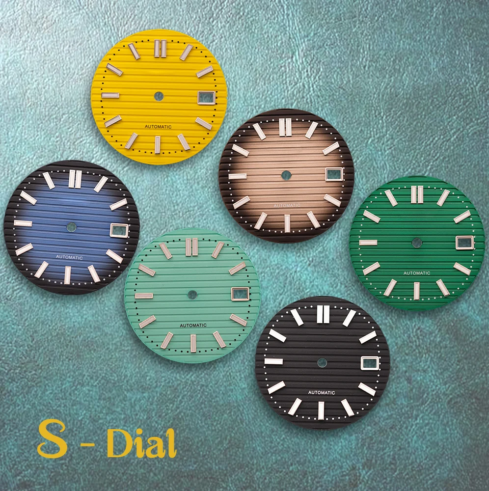 30.5mm S Logo NH35 Dial New N-autilus Stripe Dial Fit NH36/4R/7S Movement Green Luminous Watch Modification Accessories