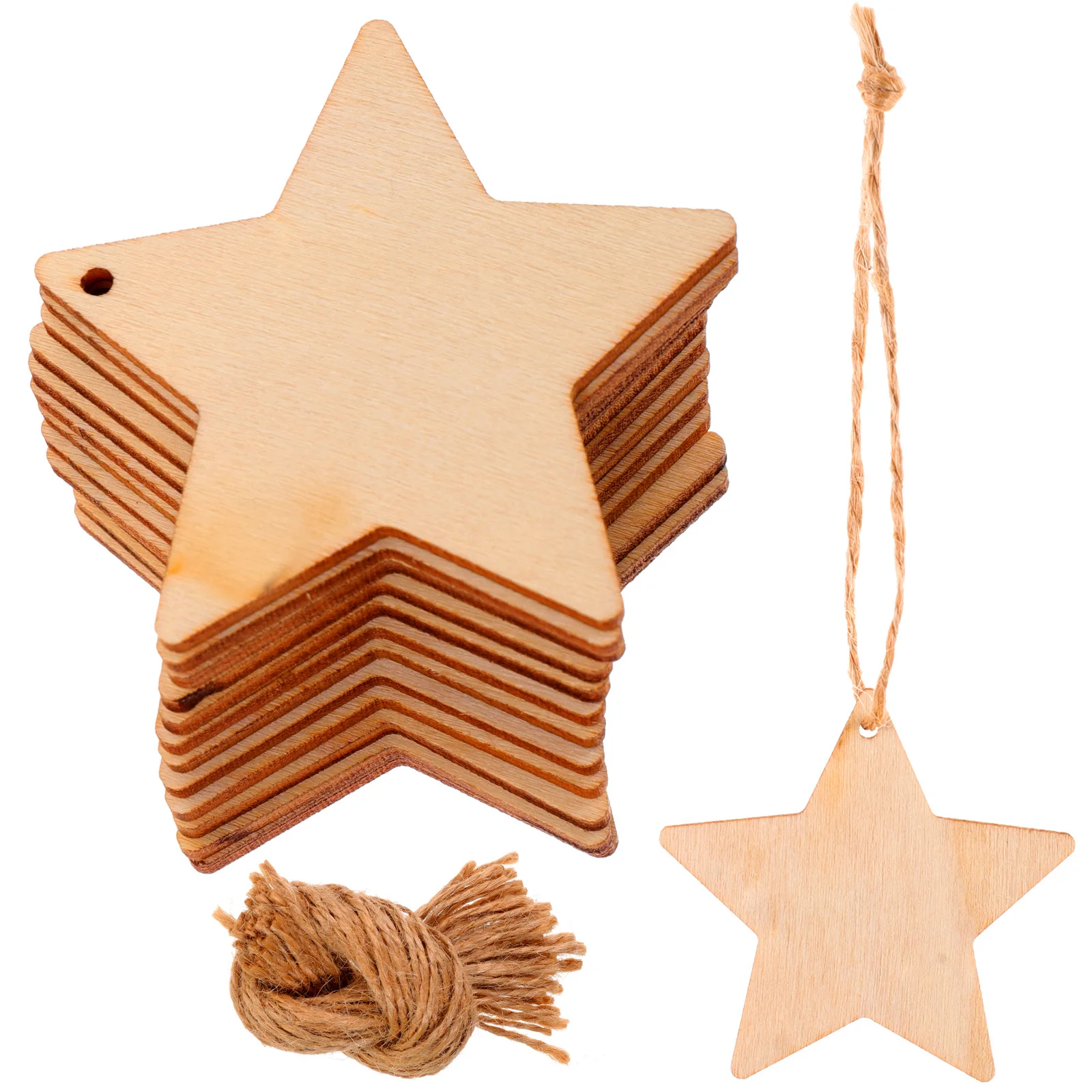 

50Sets Unpainted Star Cutouts DIY Wooden Slices Natural Wood Pentagram Tags for Decorative Crafts Handmade Pendant Making