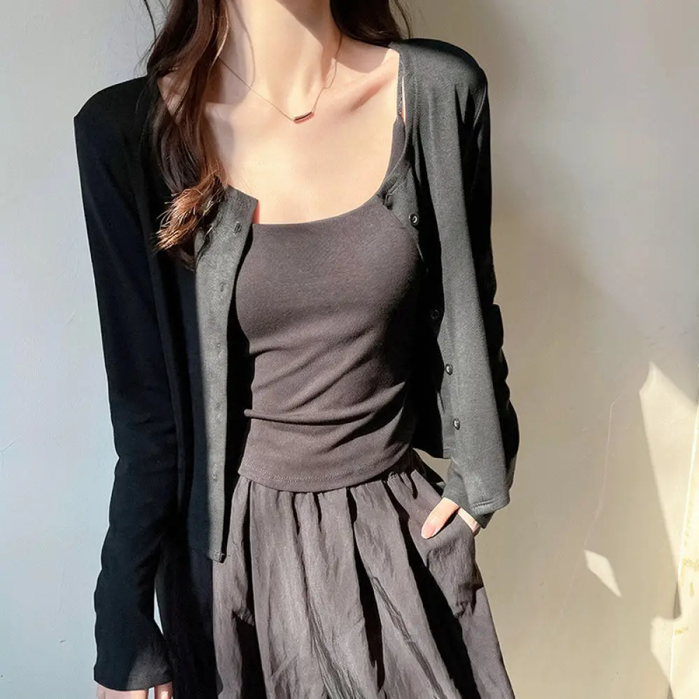 Lightweight Modal Cardigan Womens Sunscreen Summer Coat Casual Long Sleeve Button Up Solid Color Breathable Outwear