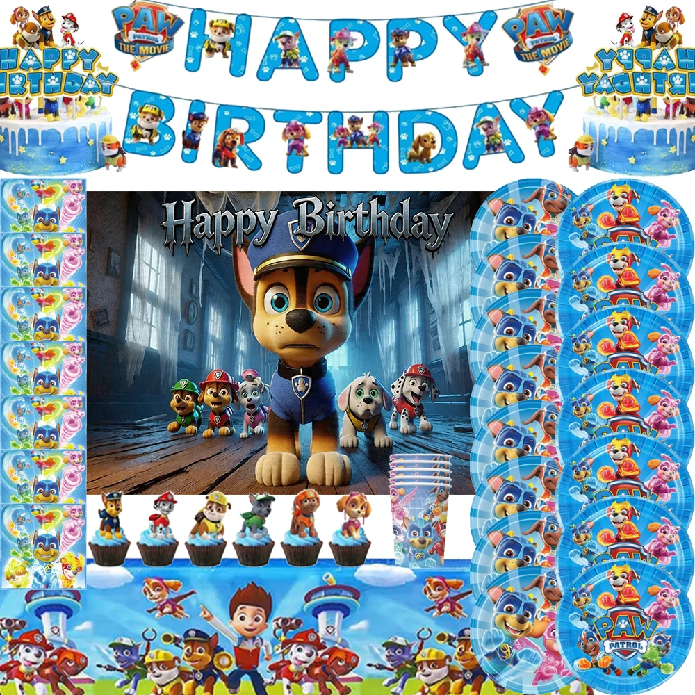 

PAW Patrol Party Supplies Birthday Decor Tableware Paper Cup Balloon Tablecloth Gift Bag Banner Cake Topper Baby Shower backdrop