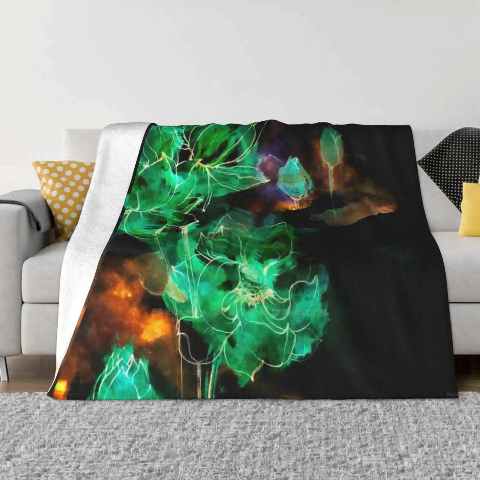 Space Black Lotus Top Quality Comfortable Bed Sofa Soft Blanket Karolartwork Black Green Zen Blossom Sacred Nature Space Spirit