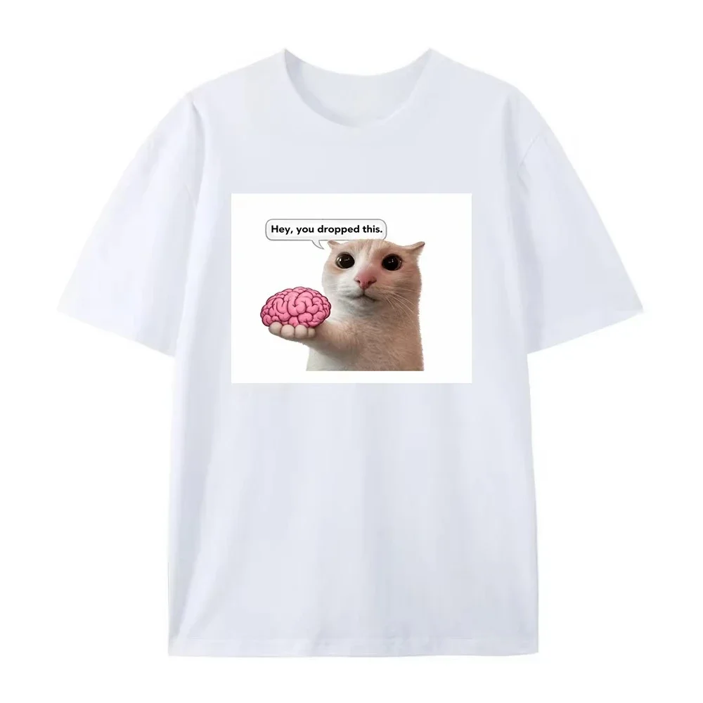 Funny Cat Meme Graphic T‑Shirt Women Casual Streetwear Short Sleeve Tops Humor Novelty Cat Print Loose Fit Tee Free Shipping