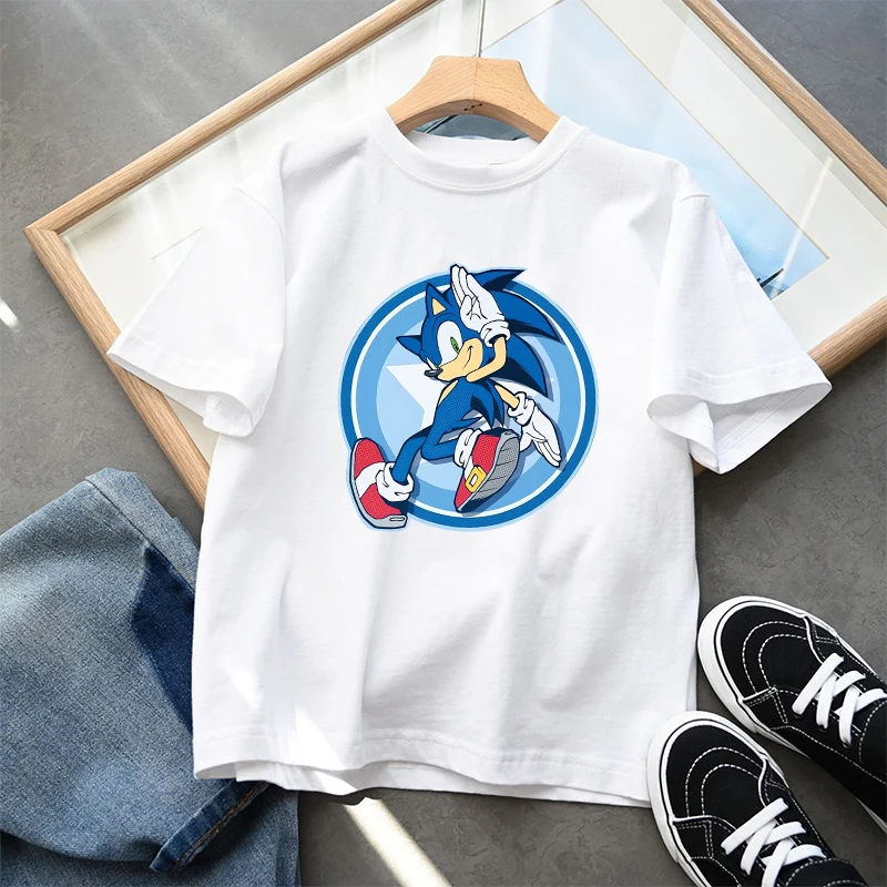 Sonics Kind Baumwolle T-shirt Spiel Themen Drucken Kurzarm T-shirts Jungen Mädchen Anime Cartoon Sommer Casual Tops Kinder Geburtstag Geschenke