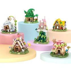 street scenes, mushroom hut, teapot hut, friend hut, elf hut, candy hut, tree house, building set, assembled building block, boy