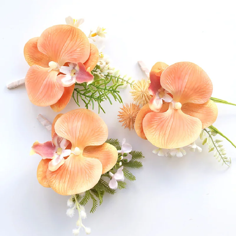 2403Wedding supplies banquet guest artificial flower bridegroom bride corsage hand honey peach pink