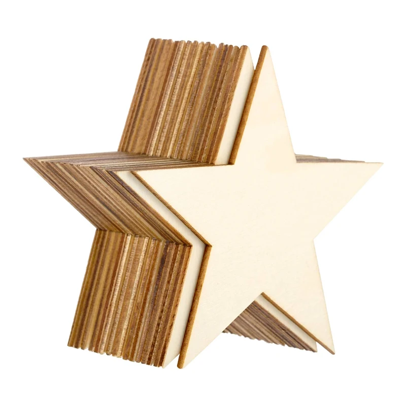 Wood Star Shape Unfinished Blank Stars Cutouts Slices To Paint for DIY Craft Christmas Ornaments Home Party Decor