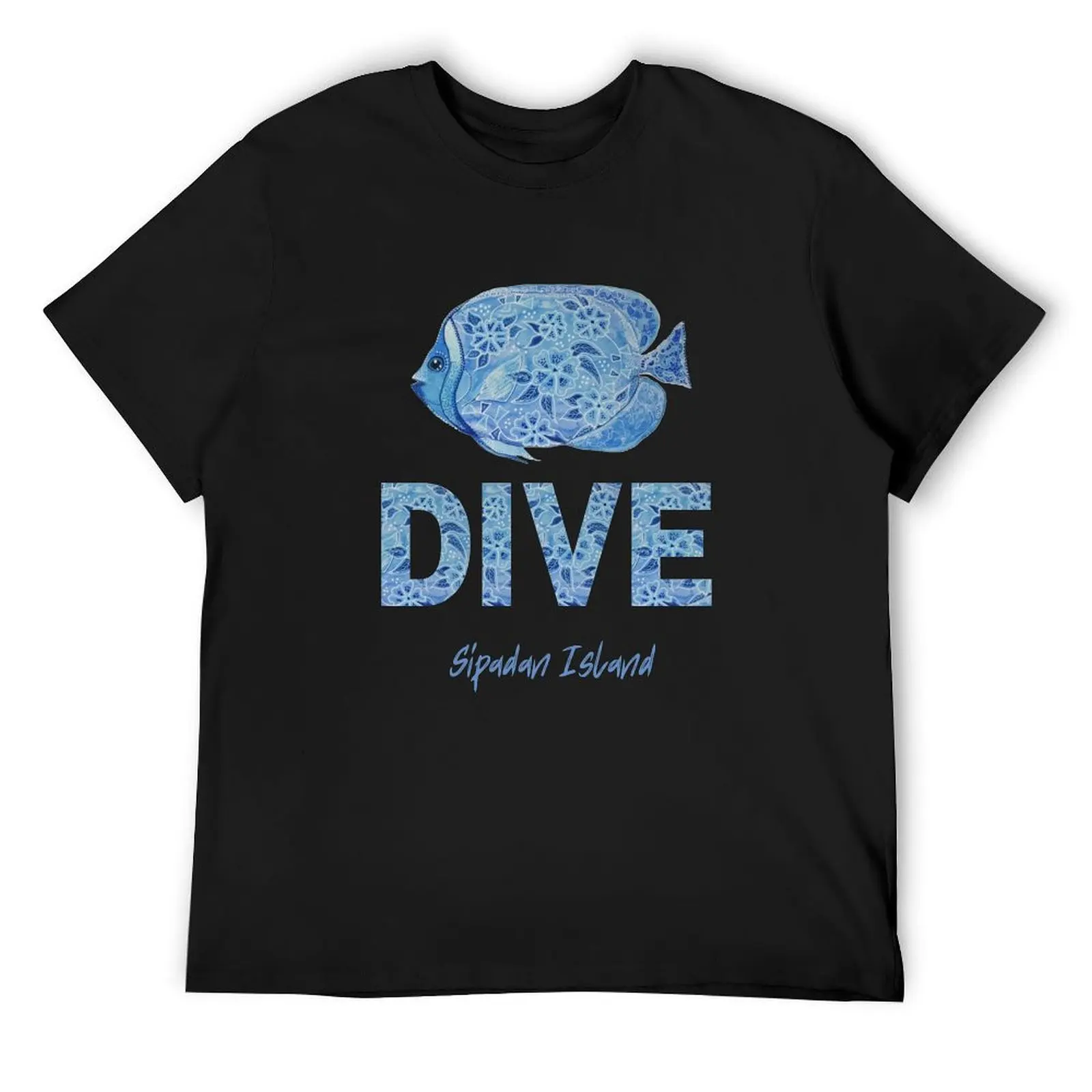 

Dive Sipadan Island Classic Blue Scribbled Angelfish T-Shirt blue archive rapper graphic tees kawaii clothes tops Men's t-shirt