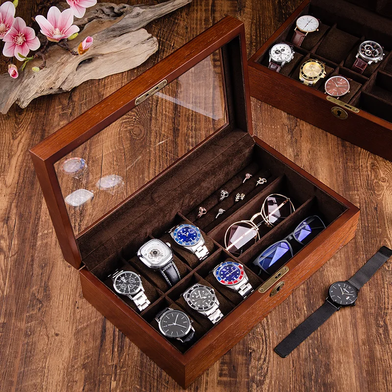 Multi-functional Wooden Men\'s Jewelry Box With Lock Watch And Sunglasses Box Organizer For Men Women Father\'s Day Gift