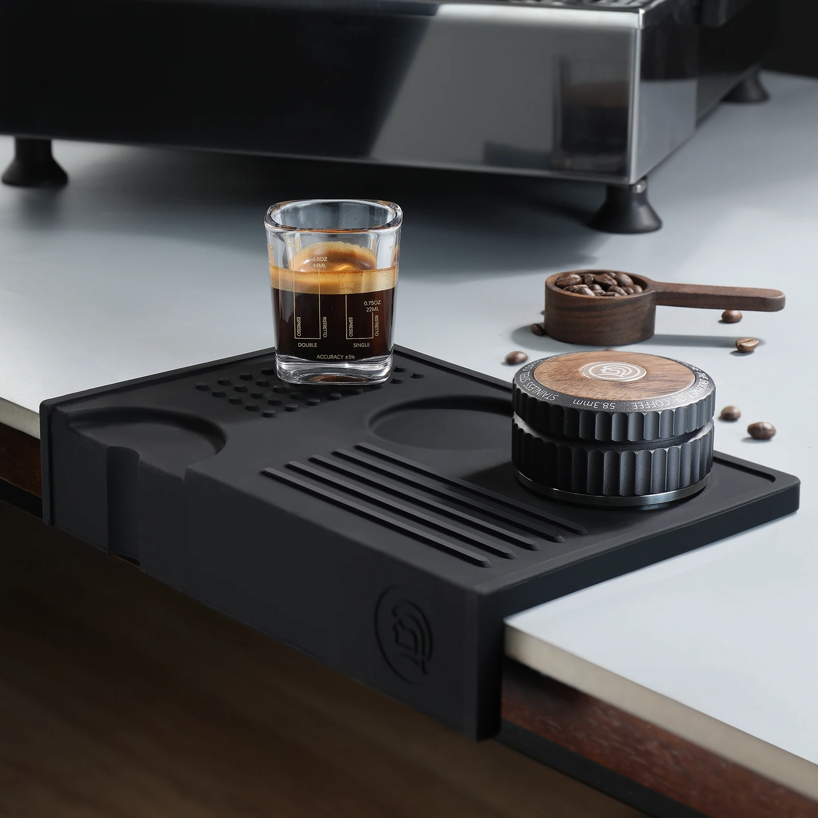 zeroHero Silicone Tamper Mat 235x146.5x46.5mm Black Corner Pad Anti Slip for Espresso Portafilter Grinder Home Barista Pro Tools