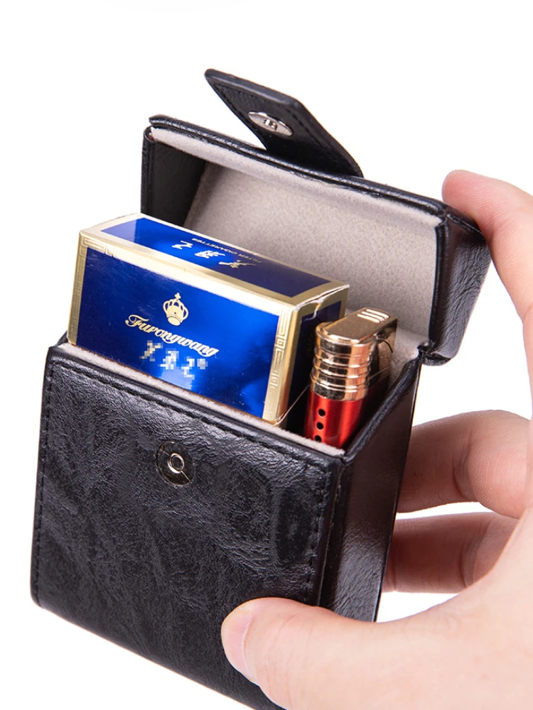 

Fashion Bussiness PU Leather 90s Retro Can Hold 20 Pack Cigarette Box Tool Portable Lighter Storage Accessories Case Women Men