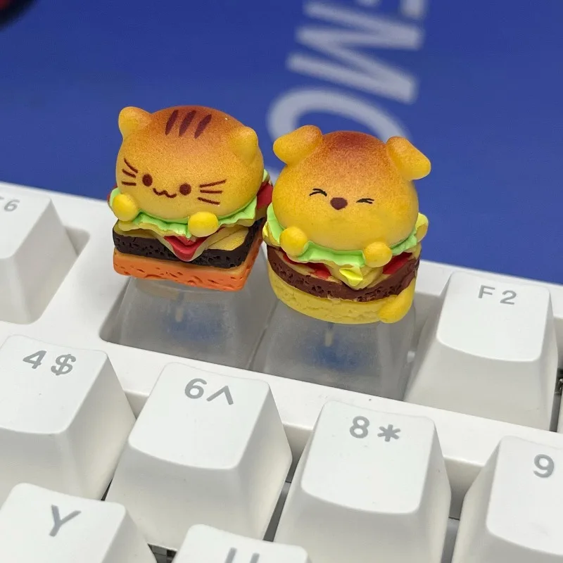 Cartoon Burger Cat Puppy Keycap for Cherry MX Switch Mechanical Keyboard R4 ESC Key Cute Food Theme Handmade Desk Setup Decor