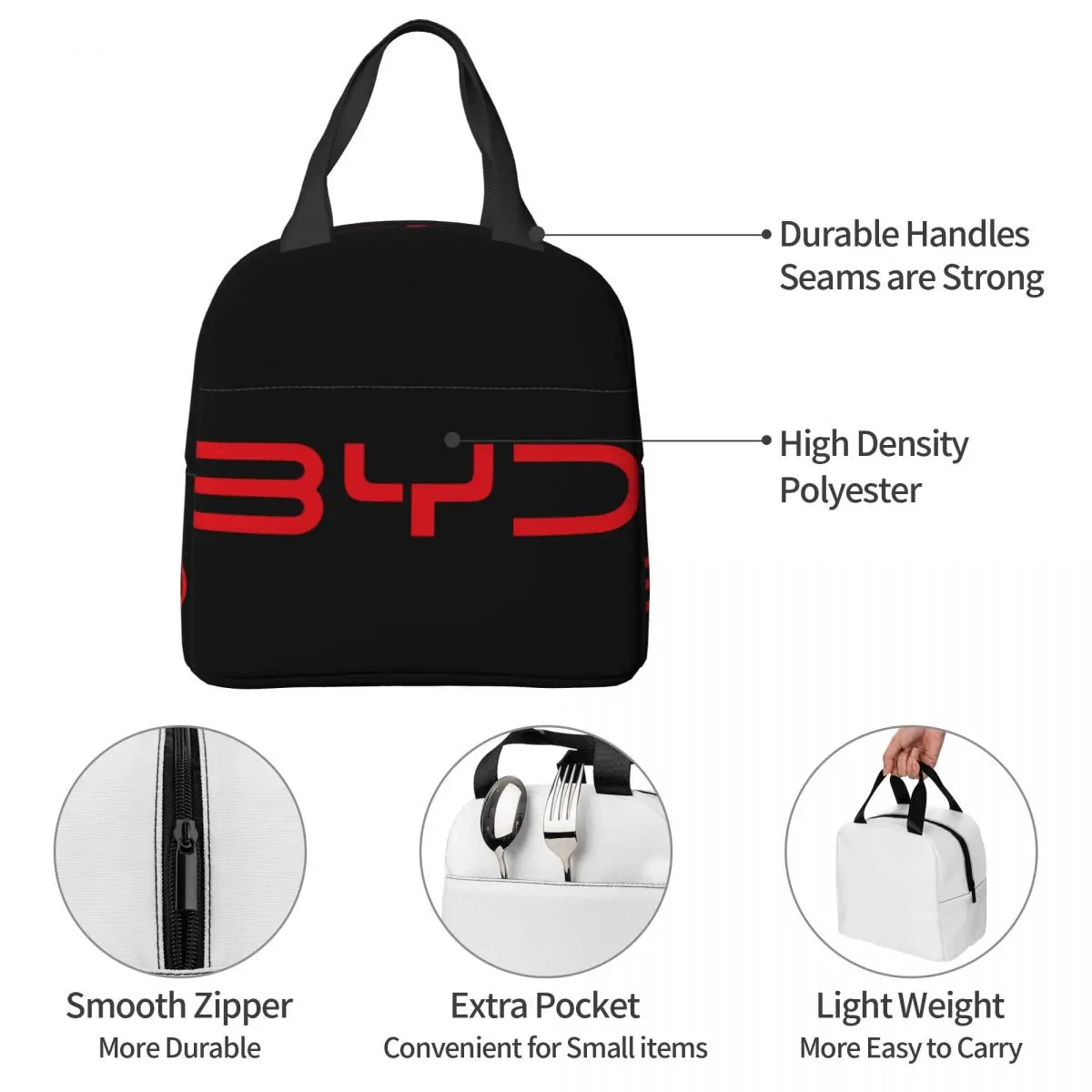 Byd Auto Lunchtas Unisex Draagbare Koeler Geïsoleerde Lunchbox Food Bento Box