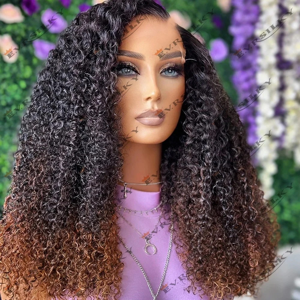 

Парик V-образной формы с заколками, 250% плотность, омбре, рыжевато-коричневый, полностью афро-кудрявый, для чернокожих женщин, 100% натуральные человеческие волосы, U-образный парик, натуральный вид