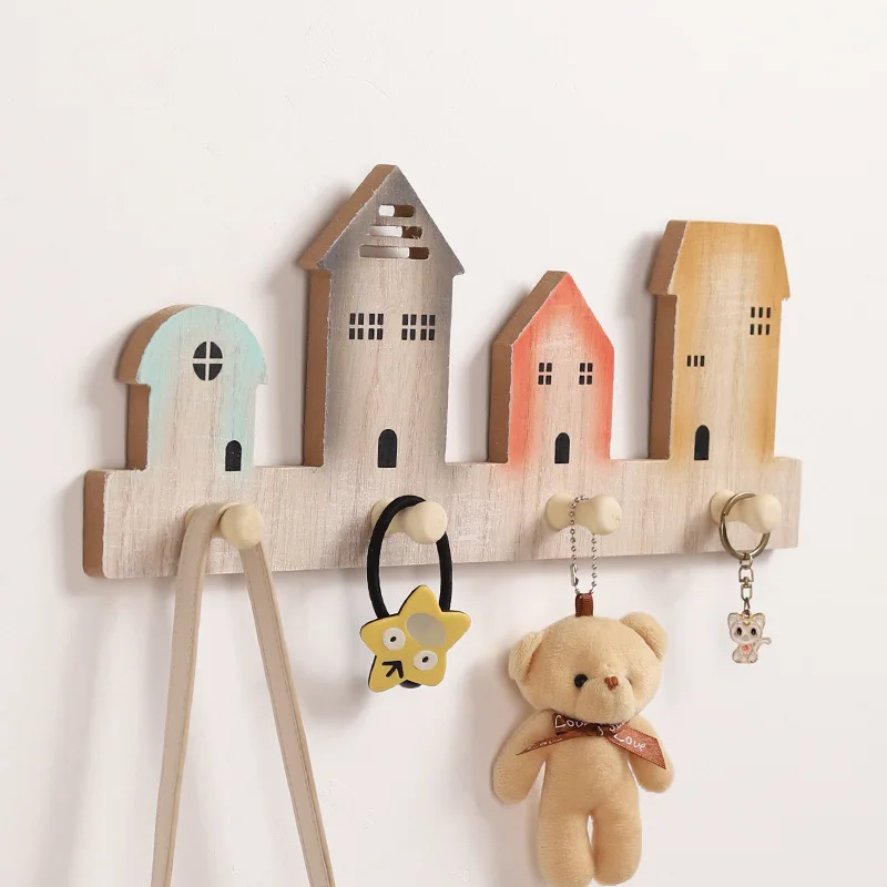 Storage Hooks Natural Saving Wooden Rack Hook Hook Home Wood House Space Kids Room Baby Shape Decoration Girl Wall For Decor