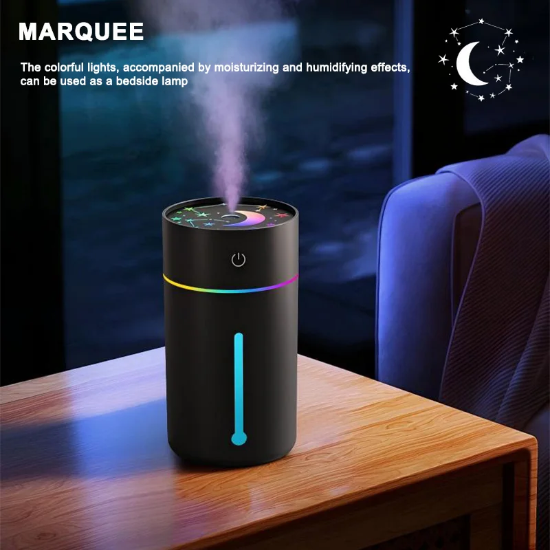 Portable Mini Humidifier USB 320ML with Continuous Mist Mode Silent Running and LED Night Light for Personal Use