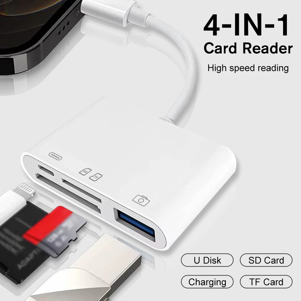 4-in-1 USB3.0 OTG Card Reader for Micro SD/TF,Compatible for iPhone for Samsung xiaomi, Fast Data Transfer, Durable & Portable