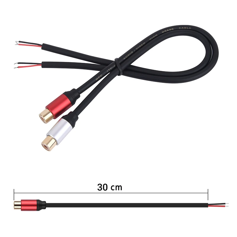 Connecteur adaptateur de prise femelle RCA pour haut-parleur, fil nu, extrémité ouverte, câble audio pour amplificateur, récepteur audio et vidéo, haut-parleurs