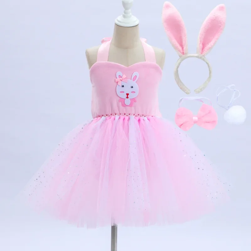 Girl's Halloween Children's Day Animal Role Play Costume Children's Forest Theme Rabbit Print Dress Birthday Party