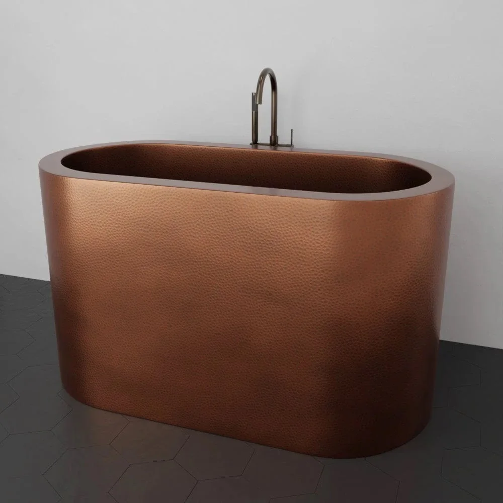 Modern Japanese Style Double Soaking Copper Bathtub 1525x762mm Hammered Copper Freestanding Faucet Included Indoor Hotel Use