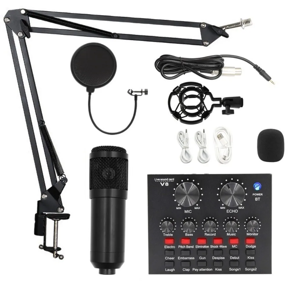 BM800 Condenser Microphone Kit Streaming Mobile Phone Voice Changer Microphone Computer Sound Card Live Podcast Equipment Bundle