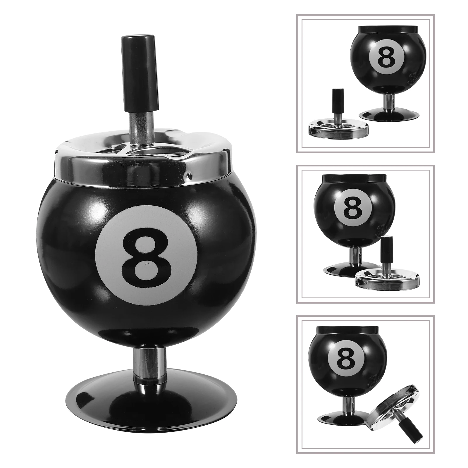 

Billiard Ball Shaped Stainless Steel Ashtray Large Capacity Odor Resistant Rotating Cover Easy Clean Desktop Ashtray For Home