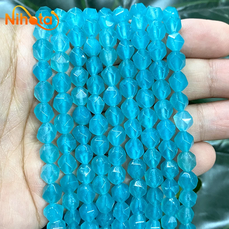 Faceted Natural Stone Blue Amazonite Chalcedony Loose Spacers Beads 8mm for DIY Accessories Necklace Making Jewelry 15