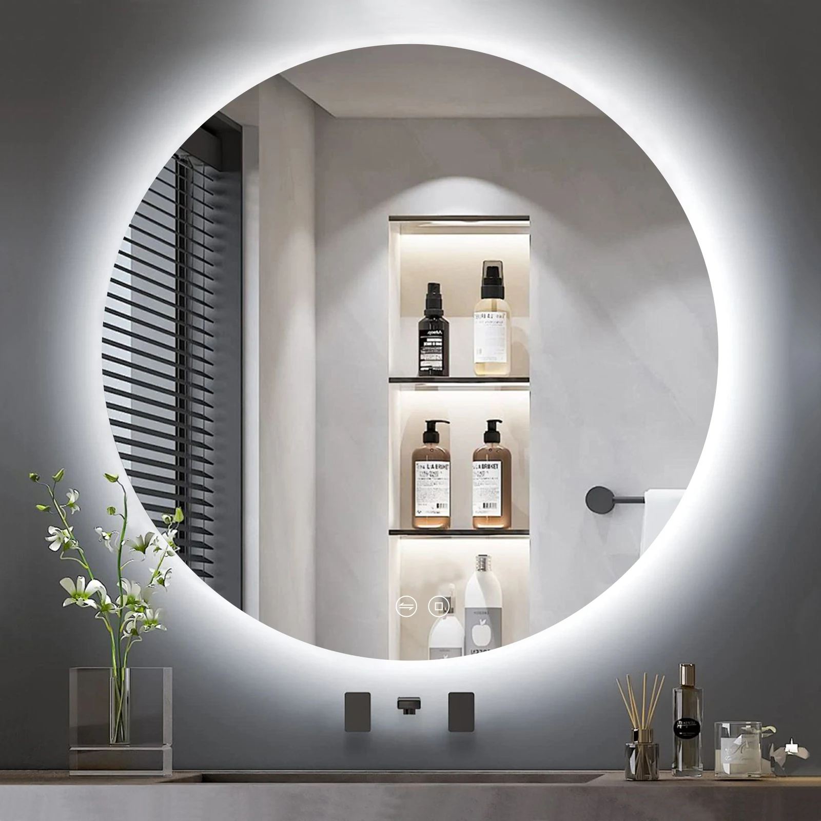 Runder Badezimmerspiegel mit Beleuchtung, Badspiegel mit Beleuchtung und 3 Lichtfarbe, dimmbar, Touchschalter, Energiesparend, Speicherfunktion, Rund Bad Spiegel mit Licht 50 cm
