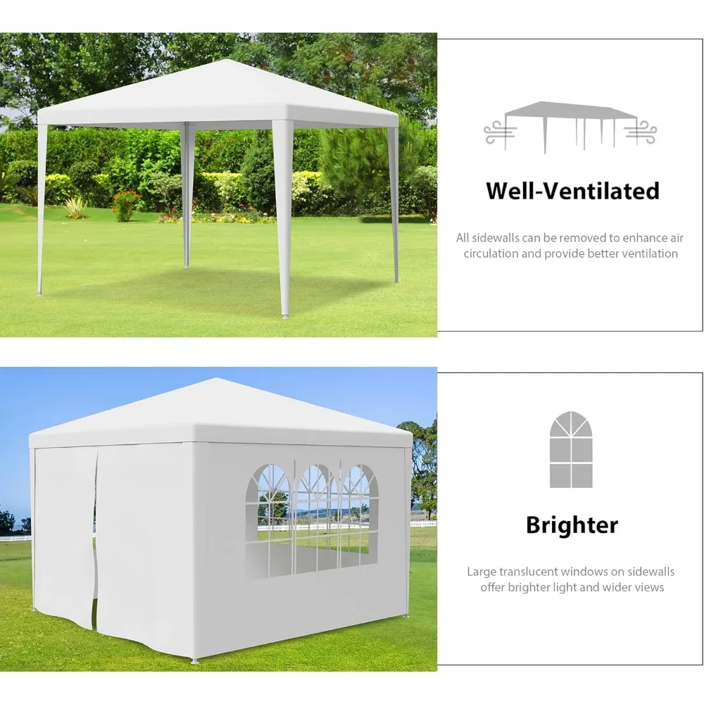 Tenda de festa 10x10, dossel de acampamento para casamento ao ar livre, gazebo resistente com paredes laterais removíveis, abrigo de sombra à prova d'água