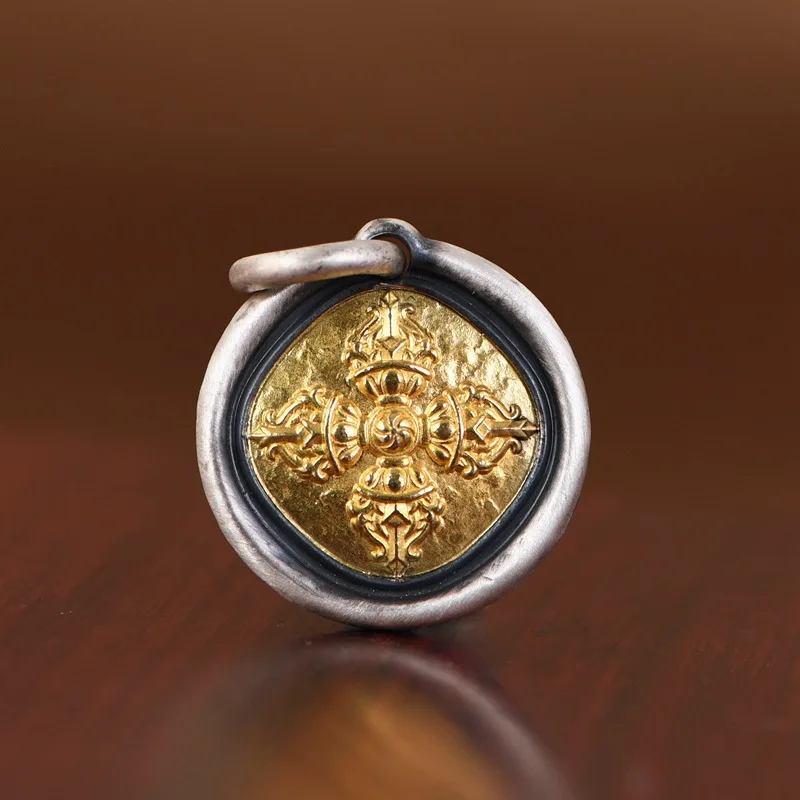 

Подвеска Stupa & Cross Vajra, золото 999 пробы, серебро 925, винтажный кованый буддийский ювелирный амулет