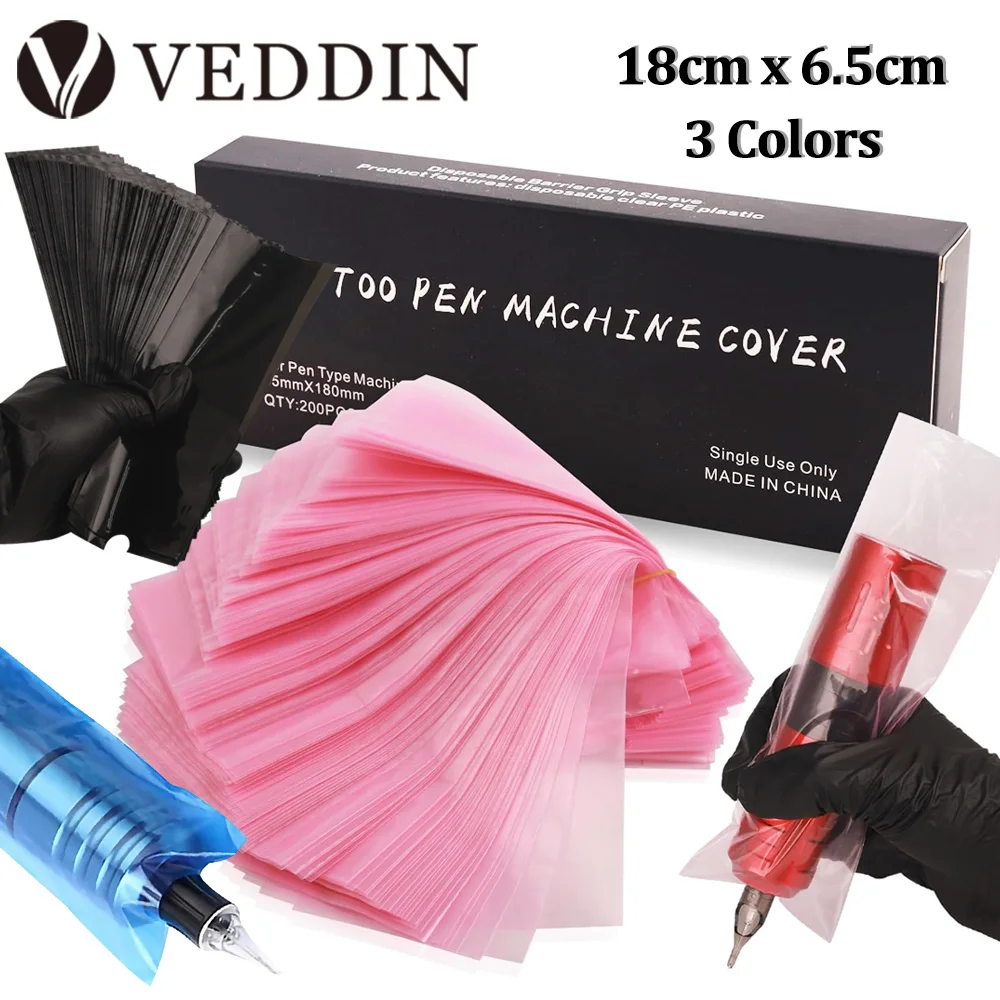 

200Pcs Tattoo Pen Covers Pink Tattoo Pen Machine Bags Big Sizes Waterproof Tattoo Machine Sleeve Covers Tattoo Accessories