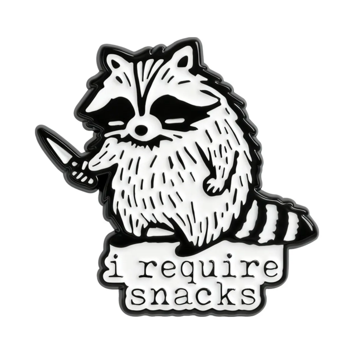 I Require Snacks Enamel Pins Cartoon Trash Raccoon Brooches Lapel Badges Funny Animal Jewelry Gift for Kids Friends