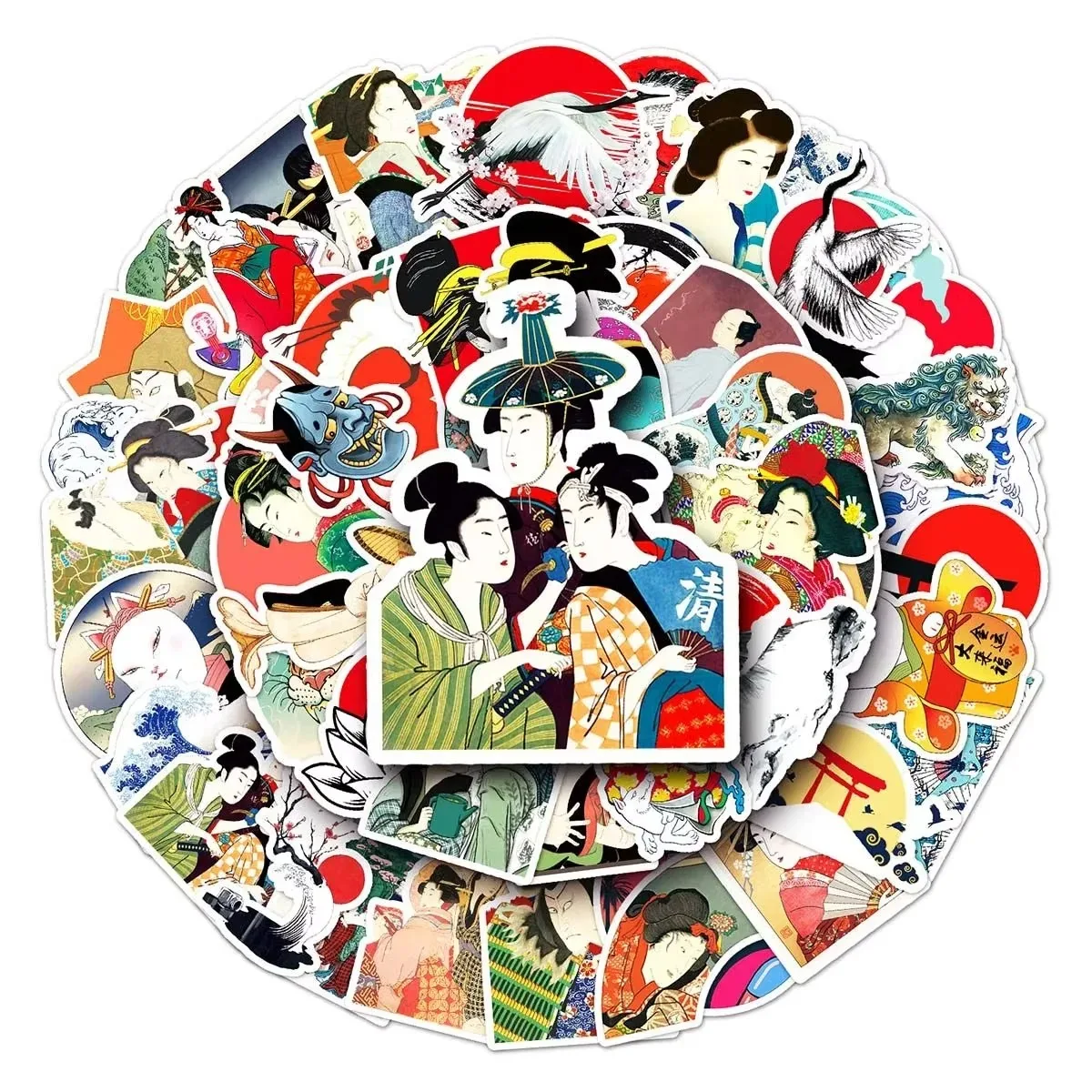 50PCS Japanese Ukiyo-e Art Sea Wave Stickers Aesthetic Graffiti Sticker for Computer Notebook Stationery DIY Toys Secret