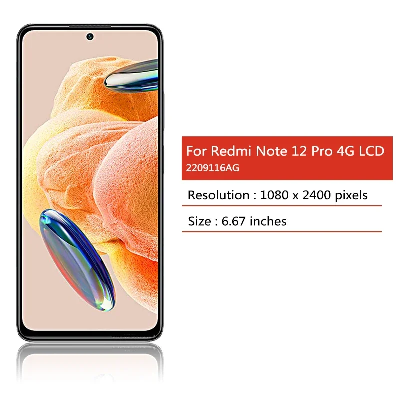 6.67' Przetestowane dla Xiaomi Redmi Note 12 Pro 4G ‎ Wyświetlacz LCD z ekranem dotykowym i digitizerem do Note12Pro 4G 2209116AG, kompletny moduł LCD — zdjęcie produktu 2