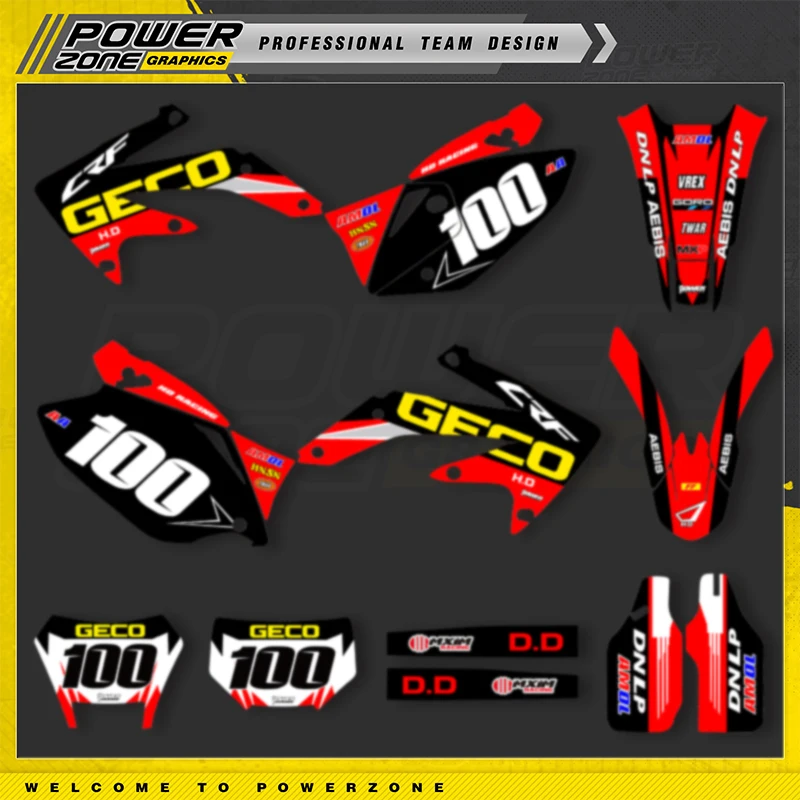 

PowerZone Custom Graphics Backgrounds Decals Stickers Kits For HONDA CRF450X 2018 2017-2005 Motocycle Sticker Name Number 021