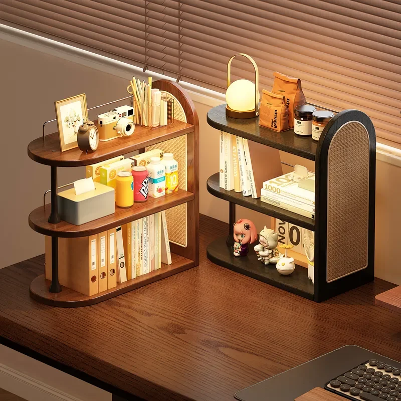 Solid Wood Desktop Shelf Multi Layer Storage Rack for Tea Cup Display Small Bookshelf Organizer Countertop Sundries Holder