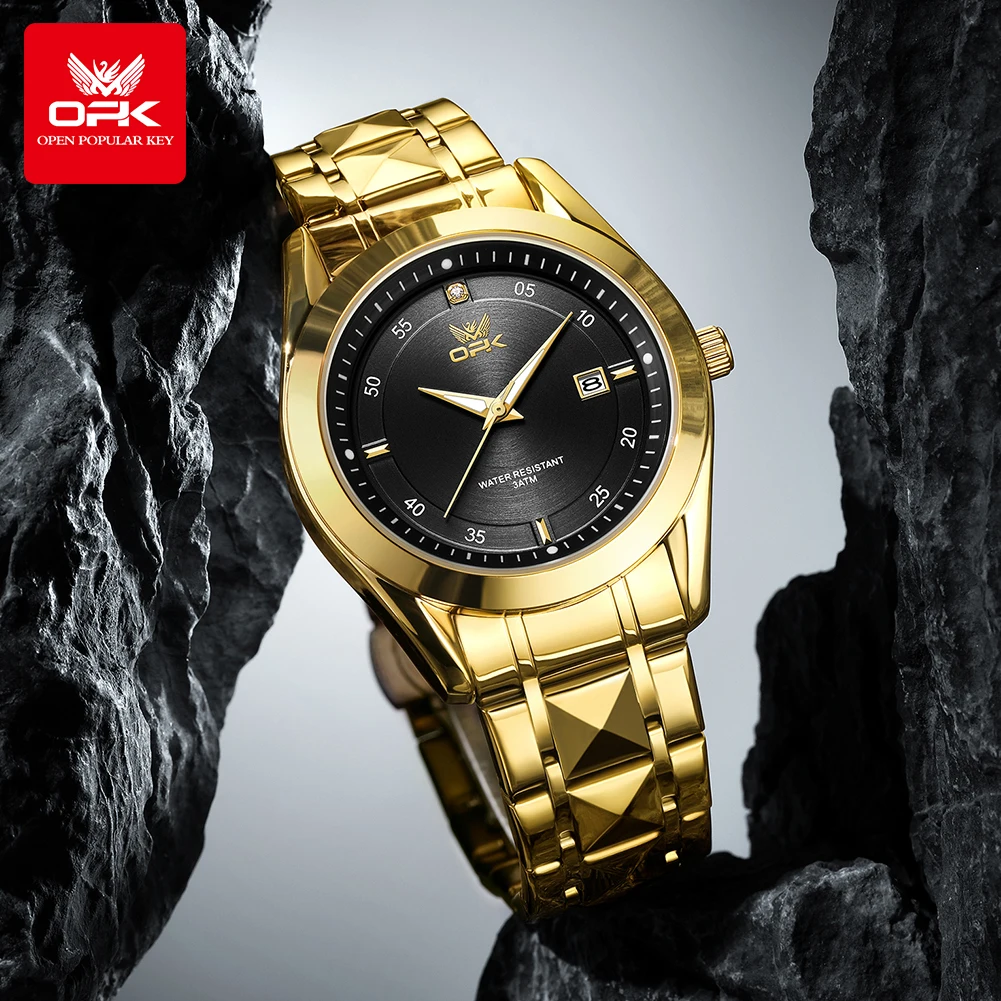 OPK brand watch steel strip single calendar business casual men's quartz watch night light waterproof men's watch 8183