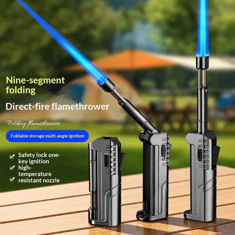 2026 Foldable Nozzle High Firepower Windproof Jet Flame Gas Lighter Safety Lock Fire Switch Outdoor BBQ Kitchen Cigar Lighters