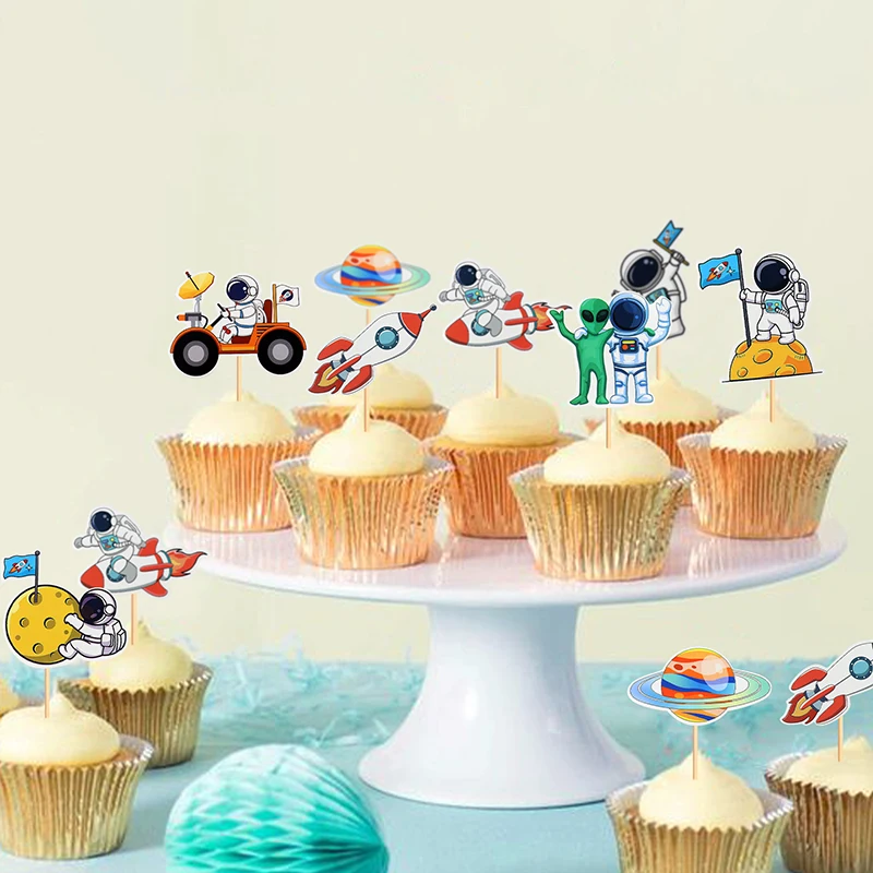 uniwersalna rakieta kosmiczna astronauta ciasto wystrój cupcake toppers planety obcy ciasto wykaszarki dzieci kosmiczny astronauta dekoracje na przyjęcie urodzinowe