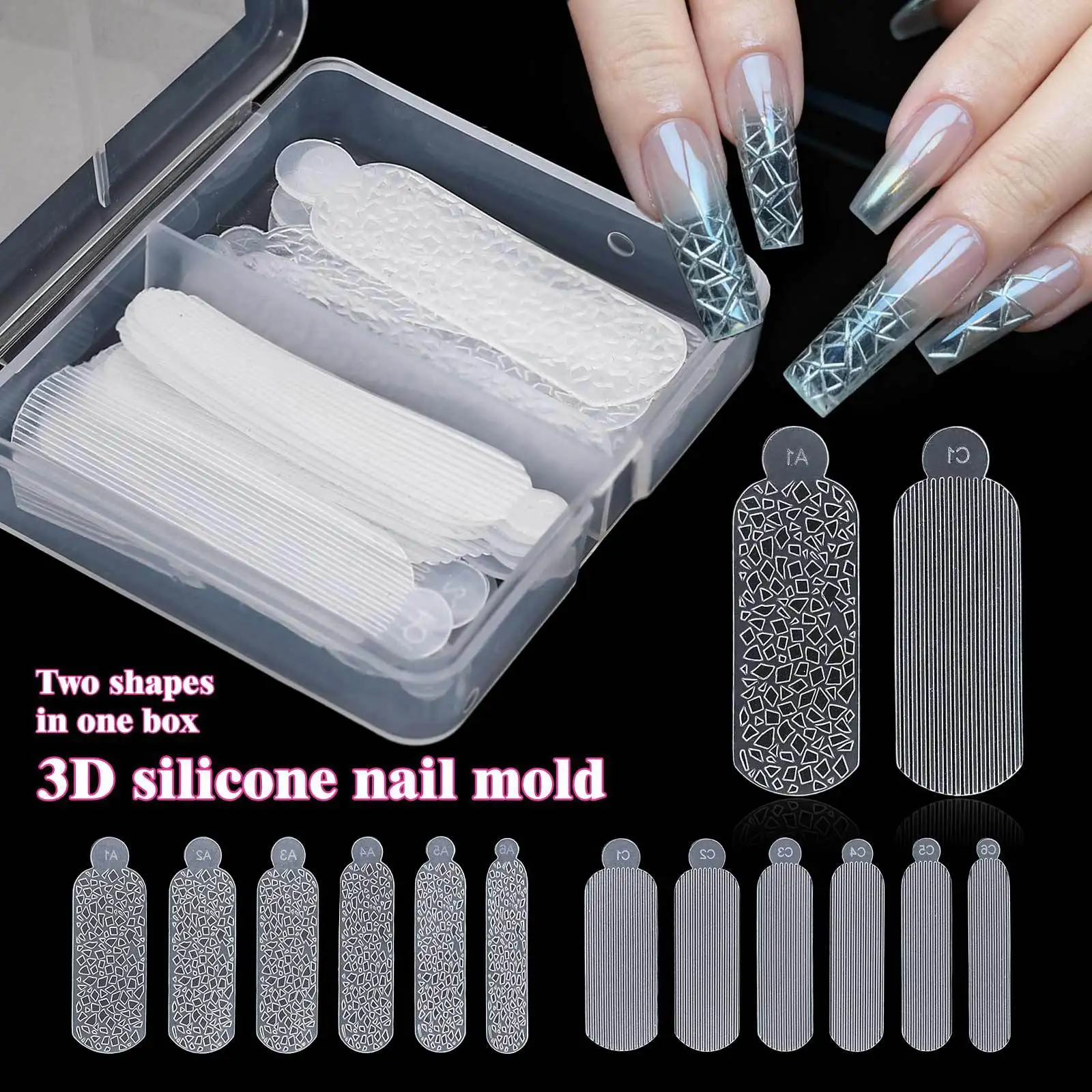 24Pcs French Manicure Nail Forms Set Dual Sticker Silicone Molds for Quick Design Reusable Rose Stencils with Relief Pattern