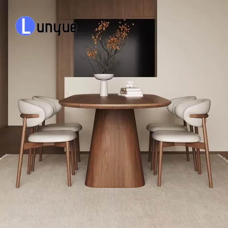Runwood Modern Wooden Oval Dining Table Set Eco Friendly Durable Seats 6 For Family Hotel Villa Apartment