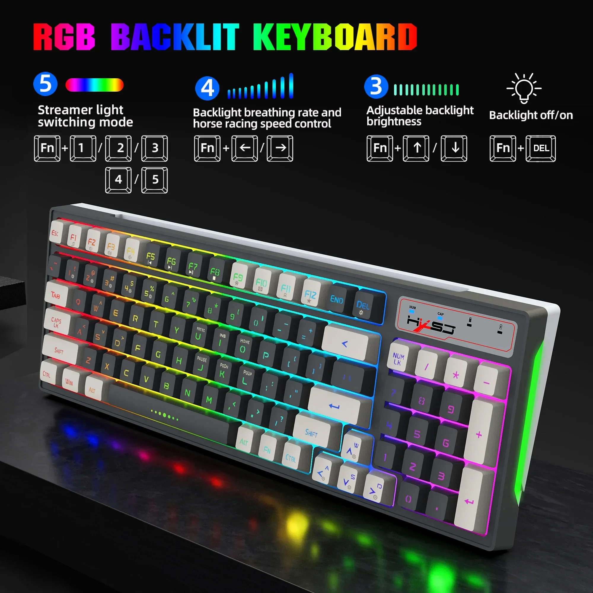 

96 Keys Wireless Keyboard RGB Backlight Rechargeable 2.4G USB Gaming Keyboard for Windows PC Laptop Gamer