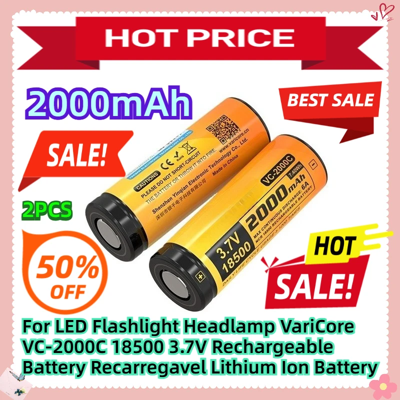 

For LED Flashlight Headlamp VariCore VC-2000C 18500 2000mAh 3.7V Rechargeable Battery Recarregavel Lithium Ion Battery