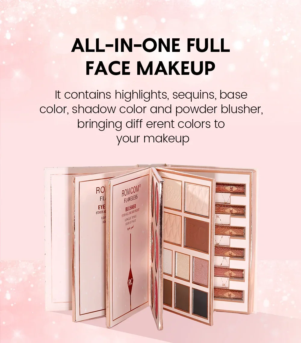 Le livre magique de maquillage contient un fard à paupières, un brillant à lèvres, un fard à joues en poudre, un cadeau idéal pour les femmes dans les fêtes de vacances.